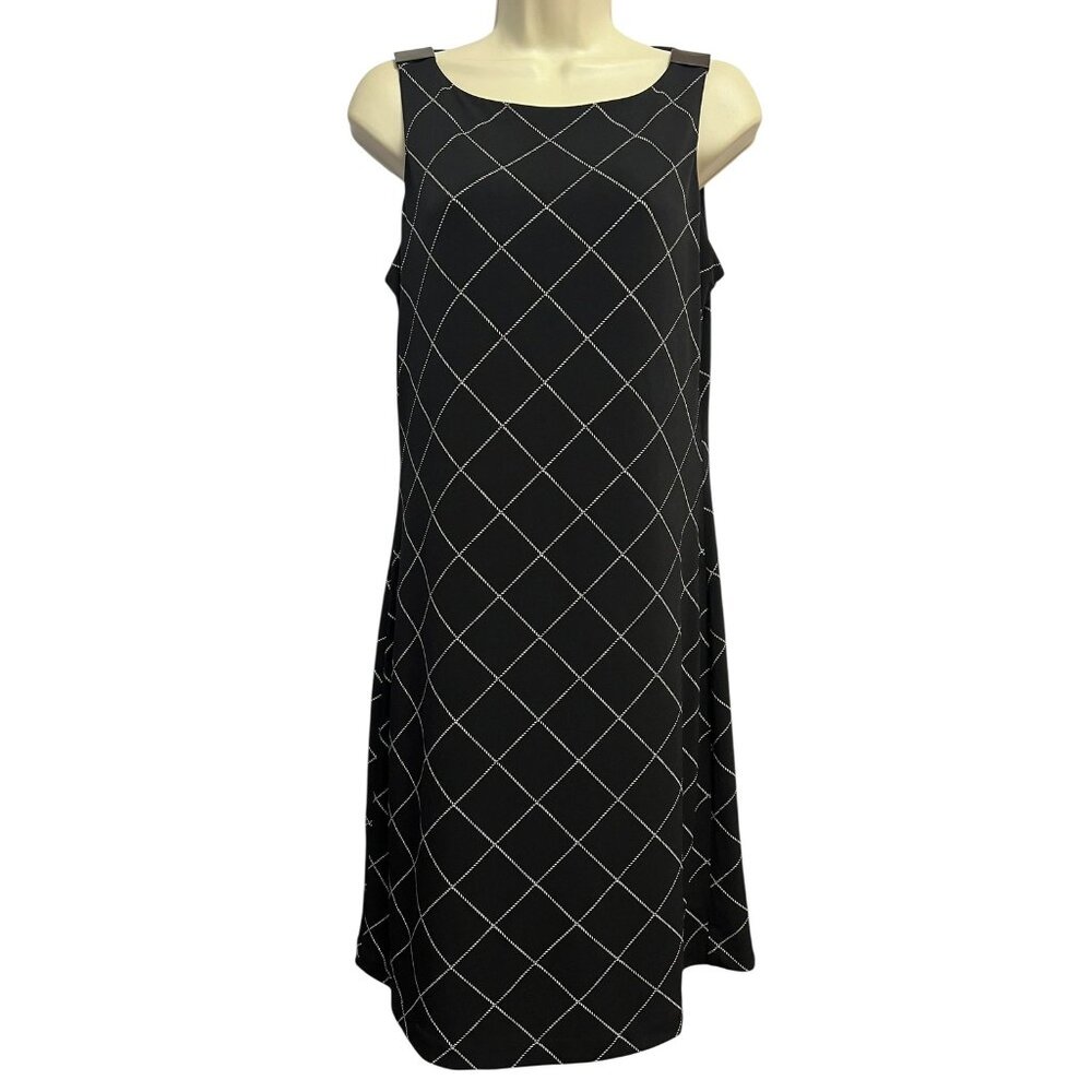 White House Black Market Dress Womens Small Sleeveless Windowpane Shift Modern‎